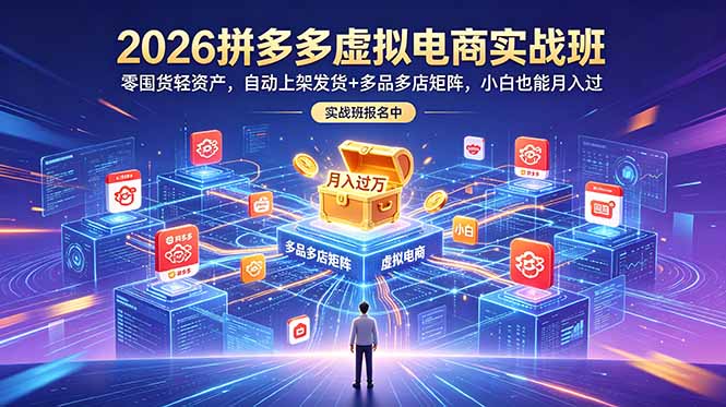 2026拼多多虚拟电商实战班:零囤货轻资产,自动上架发货+多品多店矩阵,小白也能月入过万-泱泱学习社