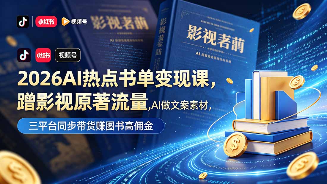 2026AI热点书单变现课，蹭影视原著流量，AI做文案素材，三平台同步带货赚图书高佣金-泱泱学习社