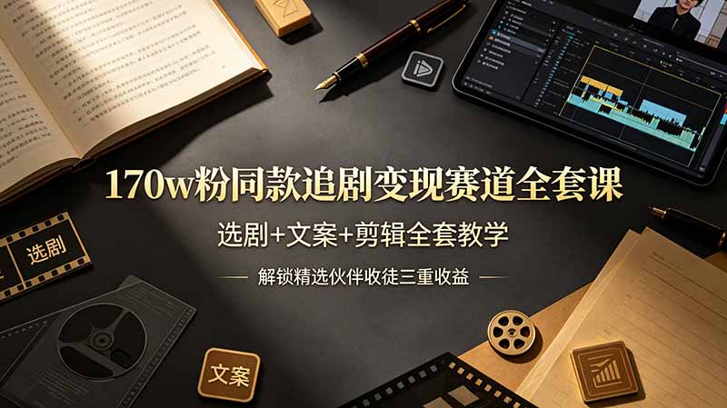 170w粉博主同款追剧变现赛道全套课，选剧+文案+剪辑全套教学，解锁精选伙伴收徒三重收益-泱泱学习社
