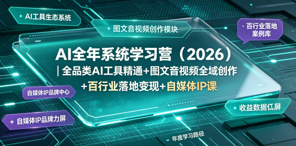 AI全年系统学习营(2026)｜全品类AI工具精通+图文音视频全域创作+百行业落地变现+自媒体IP打造年度进阶大课-泱泱学习社