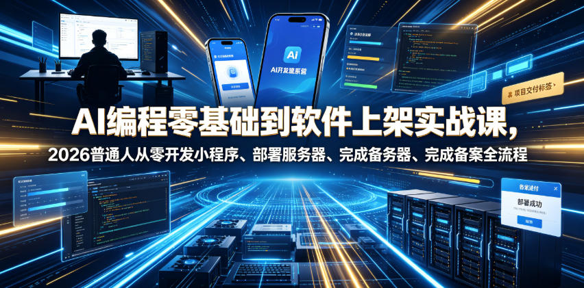 AI编程零基础到软件上架实战课，2026普通人从零开发小程序、部署服务器、完成备案全流程项目落地教程-泱泱学习社