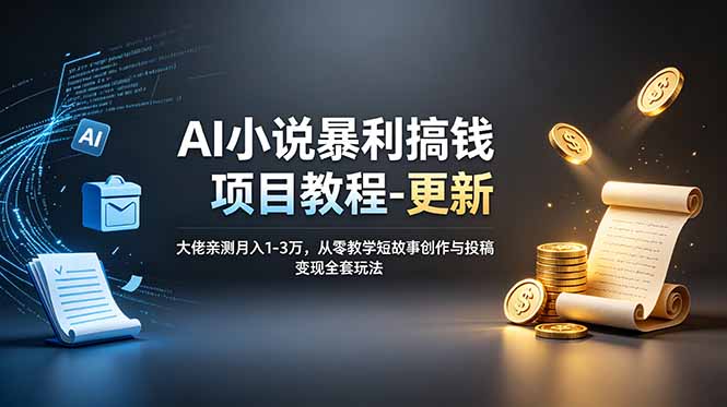 AI小说暴利搞钱项目教程-更新,大佬亲测月入1-3万,从零教学短故事创作与投稿变现全套玩法-泱泱学习社