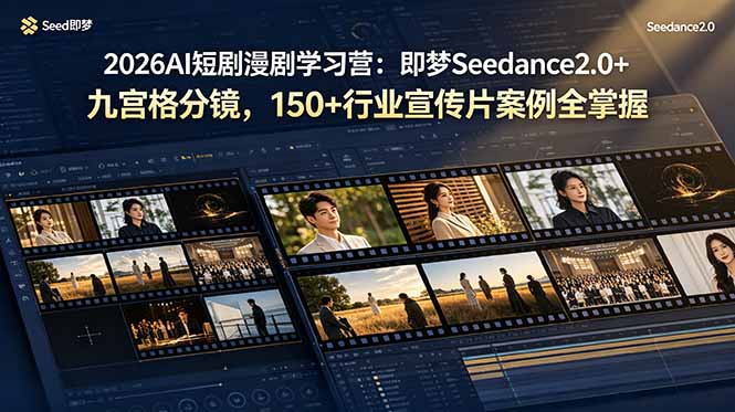 2026AI短剧漫剧学习营：即梦Seedance2.0+九宫格分镜，150+行业宣传片案例全掌握-泱泱学习社