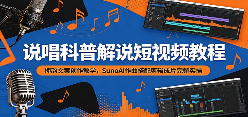 说唱科普解说短视频教程:押韵文案创作教学,SunoAI作曲搭配剪辑成片完整实操-泱泱学习社