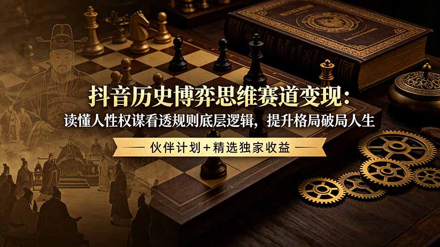 抖音历史博弈思维赛道变现：读懂人性权谋看透规则底层逻辑，提升格局破局人生，伙伴计划+精选独家收益-泱泱学习社