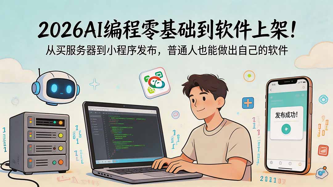 2026AI编程零基础到软件上架!从买服务器到小程序发布,普通人也能做出自己的软件-泱泱学习社