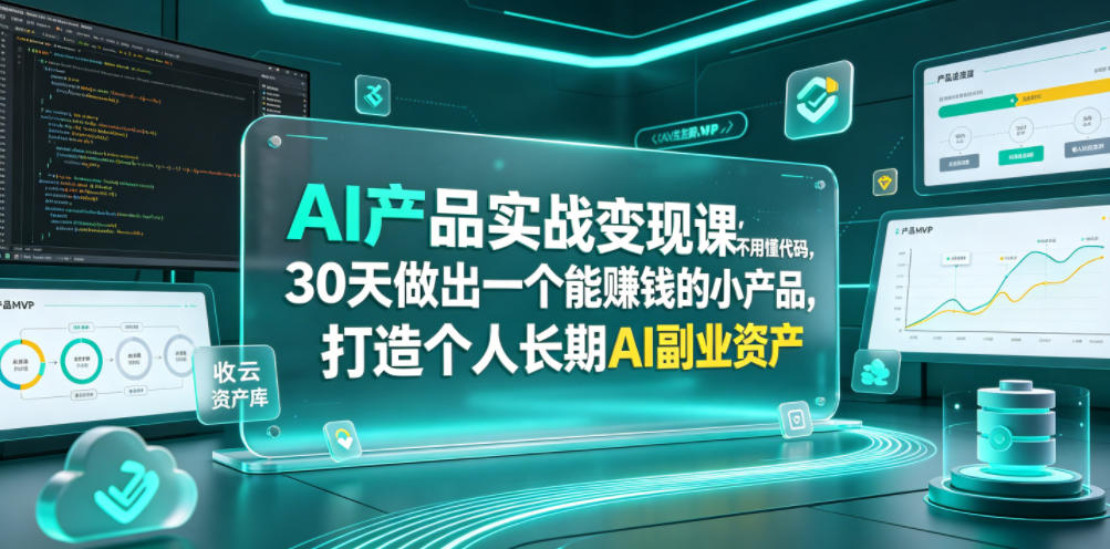 AI产品实战变现课，不用懂代码，30天做出一个能賺钱的小产品，打造个人长期AI副业资产-泱泱学习社