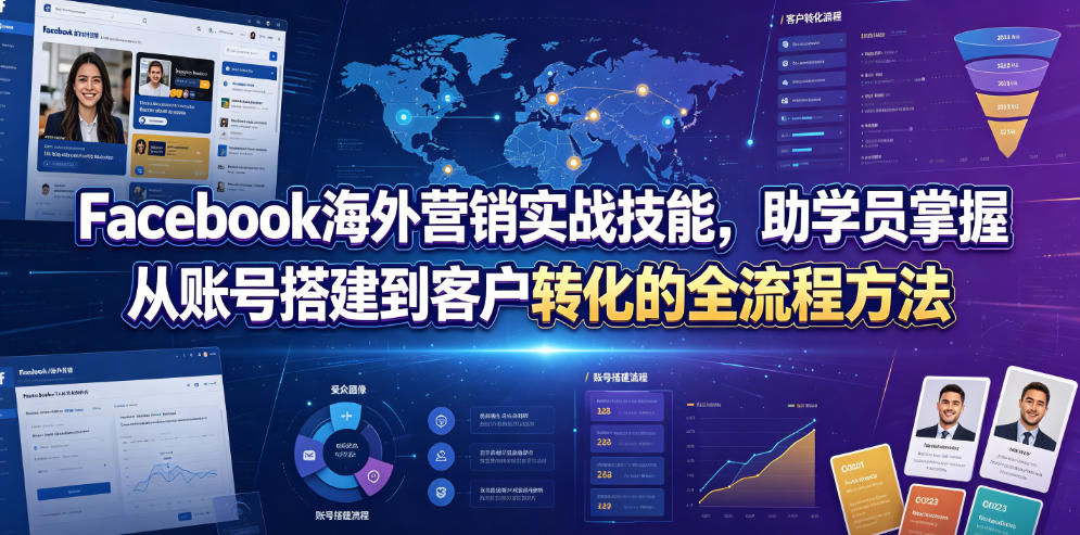 Facebook海外营销实战技能，助学员掌握从账号搭建到客户转化的全流程方法-泱泱学习社