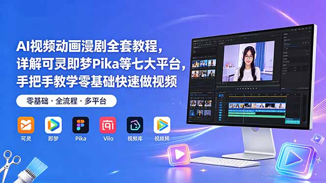 AI视频动画漫剧全套教程，详解可灵即梦Pika等七大平台，手把手教学零基础快速做视频-泱泱学习社