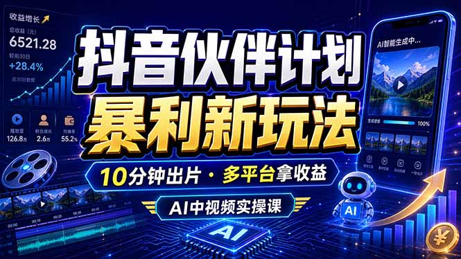 抖音伙伴计划最新玩法,无需配音剪辑,10分钟出一条原创视频,轻松日入三位数-泱泱学习社