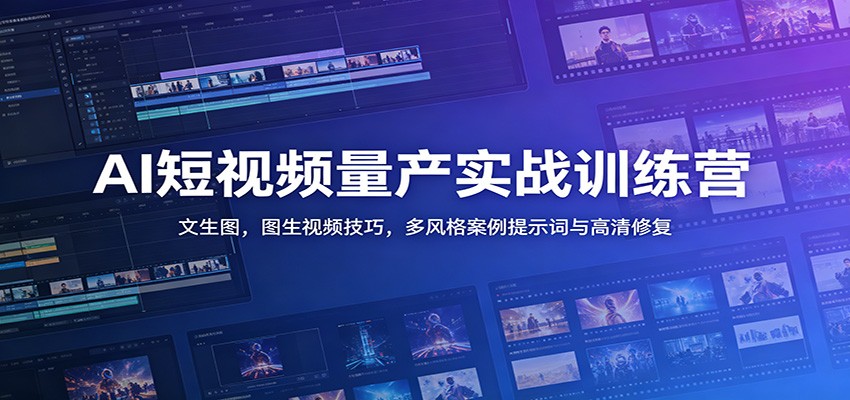 AI短视频量产实战训练营：文生图，图生视频技巧，多风格案例提示词与高清修复-泱泱学习社