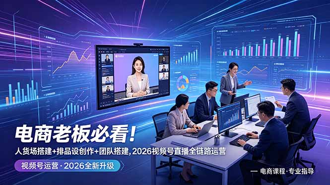 电商老板必看!人货场搭建+排品设计+素材创作+团队搭建,2026视频号直播全链路运营-泱泱学习社