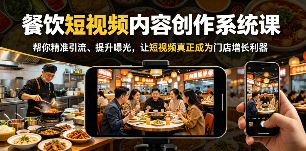 餐饮短视频内容创作系统课,帮你精准引流、提升曝光,让短视频真正成为门店增长利器-泱泱学习社