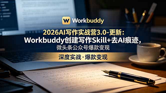 2026AI写作实战营3.0-更新:Workbuddy创建写作Skill+去AI痕迹,微头条公众号爆款变现-泱泱学习社