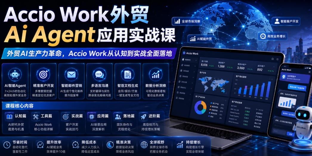 Accio Work外贸Ai Agent应用实战课，外贸AI生产力革命，Accio Work从认知到实战全面落地-泱泱学习社