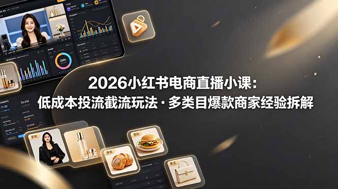 2026小红书电商直播小课，低成本投流截流玩法，多类目爆款商家经验完整拆解教学-泱泱学习社