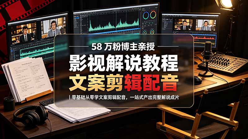 58 万粉博主荧幕春秋亲授影视解说教程|零基础从零学文案剪辑配音,一站式产出完整解说成片-泱泱学习社