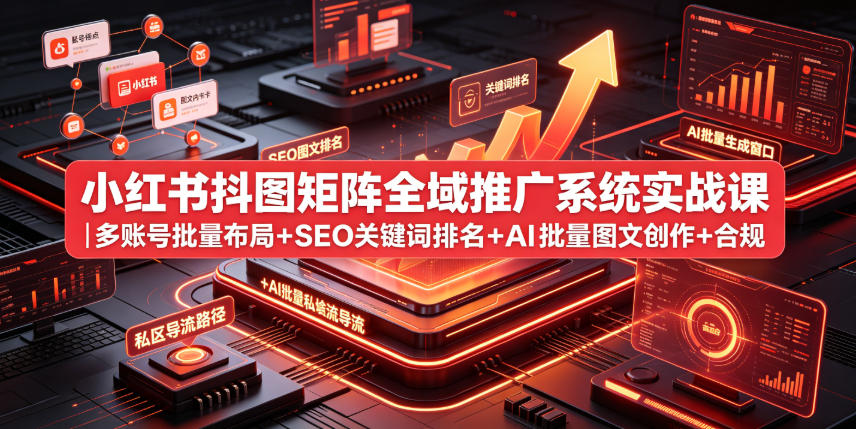 小红书抖图矩阵全域推广系统实战课|多账号批量布局+SEO关键词排名+AI批量图文创作+合规私域导流完整落地教程-泱泱学习社