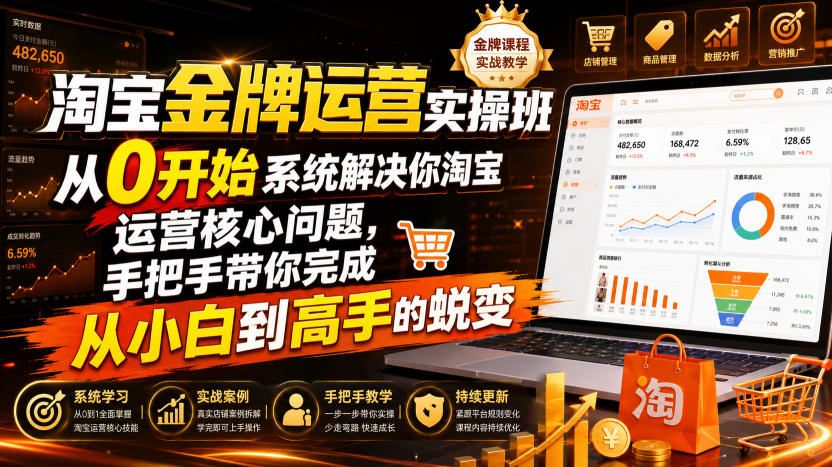 淘宝金牌运营实操班,从0开始系统解决你淘宝运营核心问题,手把手带你完成从小白到高手的蜕变(2026年7月)-泱泱学习社