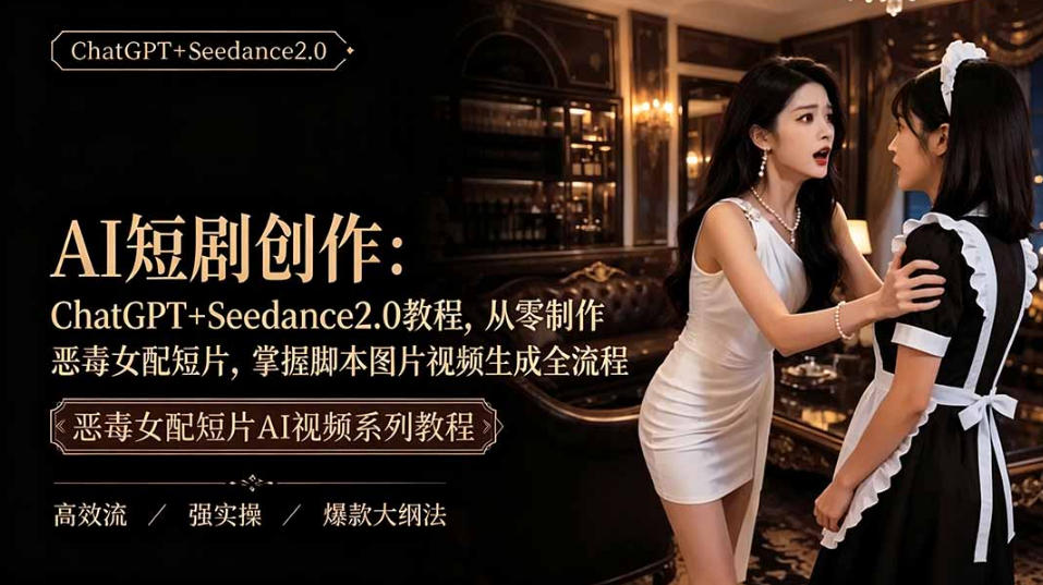 AI短剧从零创作实战课｜ChatGPT脚本撰写+Seedance2.0视频生成，恶毒女配短剧全流程教程-泱泱学习社
