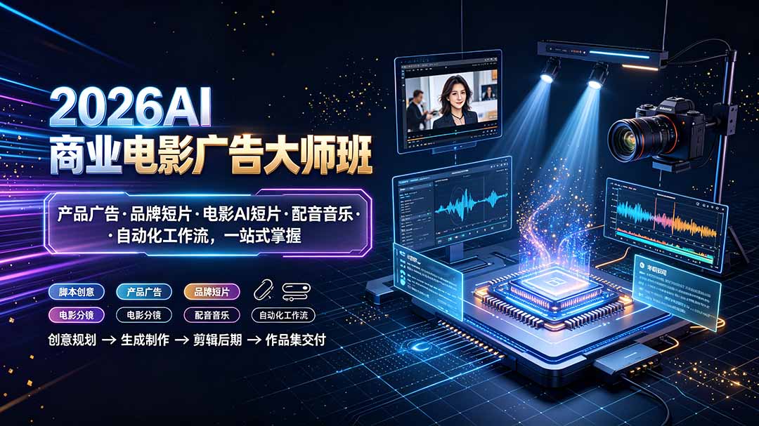 2026AI商业电影广告大师班：产品广告·品牌短片·电影AI短片·配音音乐·自动化工作流，一站式掌握-泱泱学习社
