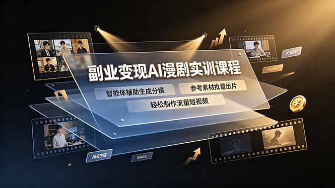 副业变现AI漫剧实训课程，智能体辅助生成分镜，参考素材批量出片，轻松制作流量短视频-泱泱学习社