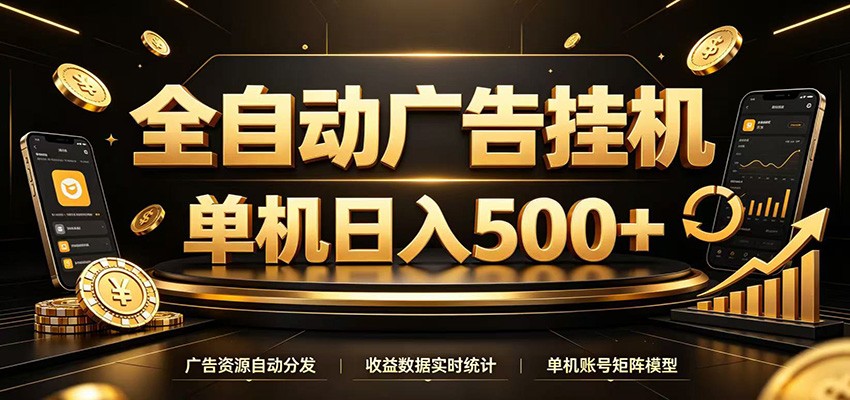 全自动广告挂机,每天24小时不停的去看广告获取收益,单机500+-泱泱学习社