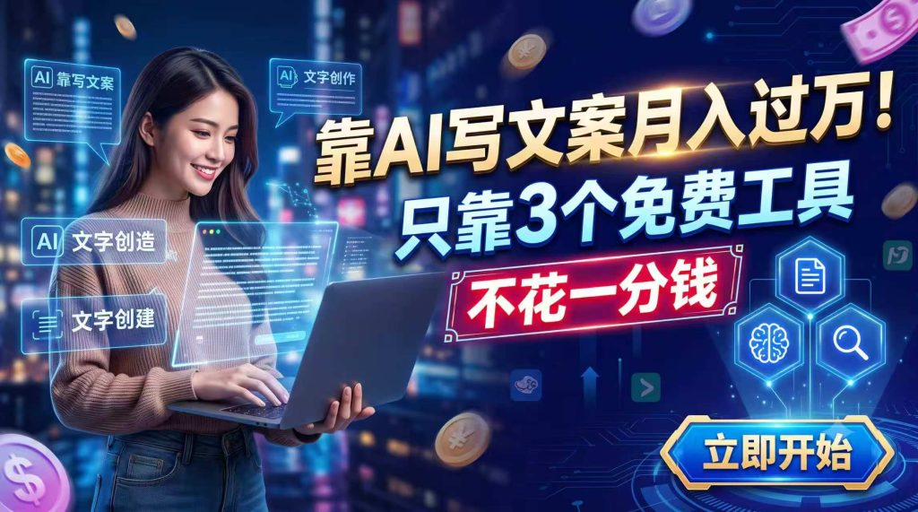 靠AI写文案月入过万，只靠3个免费工具，不花一分钱-泱泱学习社
