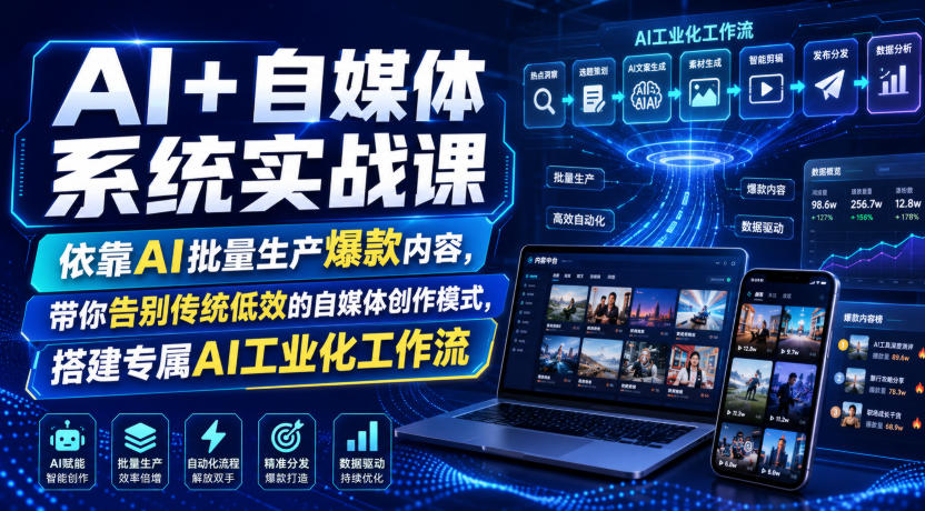 AI+自媒体系统实战课，依靠AI批量生产爆款内容，带你告别传统低效的自媒体创作模式，搭建专属AI工业化工作流-泱泱学习社