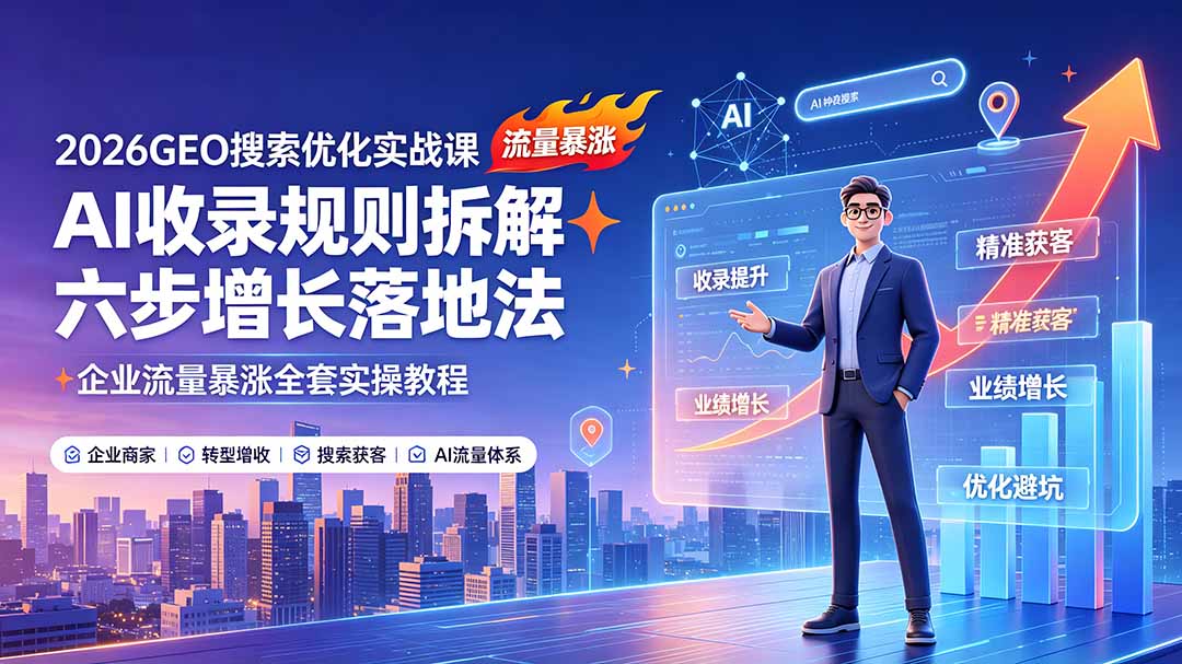 2026GEO搜索优化实战课:AI收录规则拆解|六步增长落地法|企业流量暴涨全套实操教程-泱泱学习社