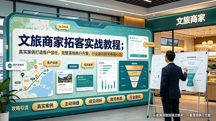 文旅商家拓客实战教程;真实案例打造客户信任,完整落地执行方案,行业避坑账号布局心法-泱泱学习社