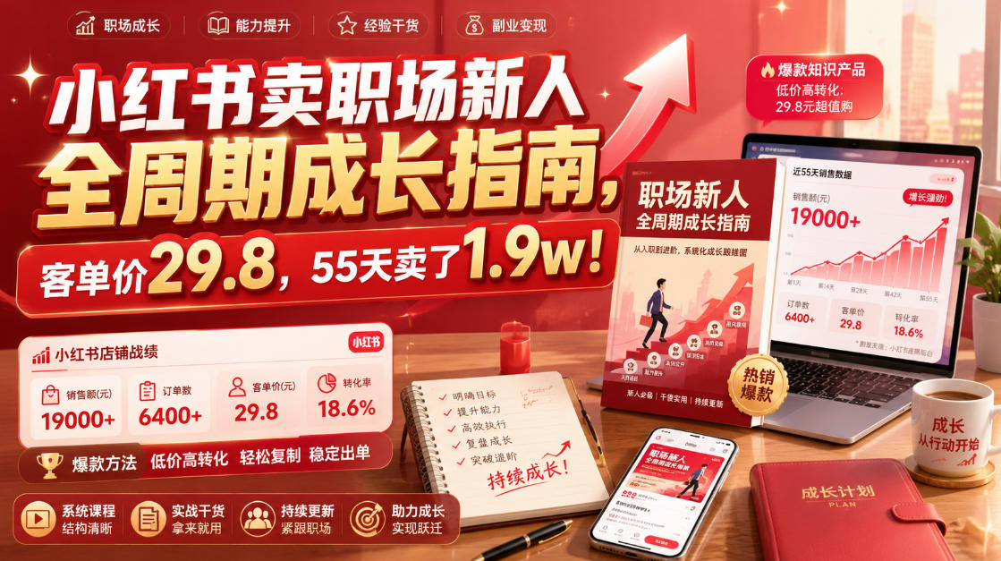 小红书卖职场新人全周期成长指南,客单价29.8,55天卖了1.9w!-泱泱学习社