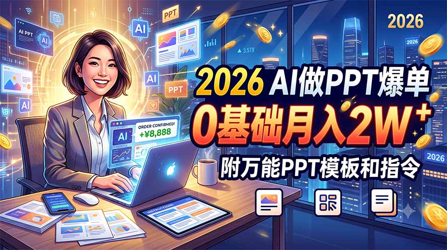 2026 AI做PPT爆单,0基础月入2W,附万能PPT模板和指令-泱泱学习社