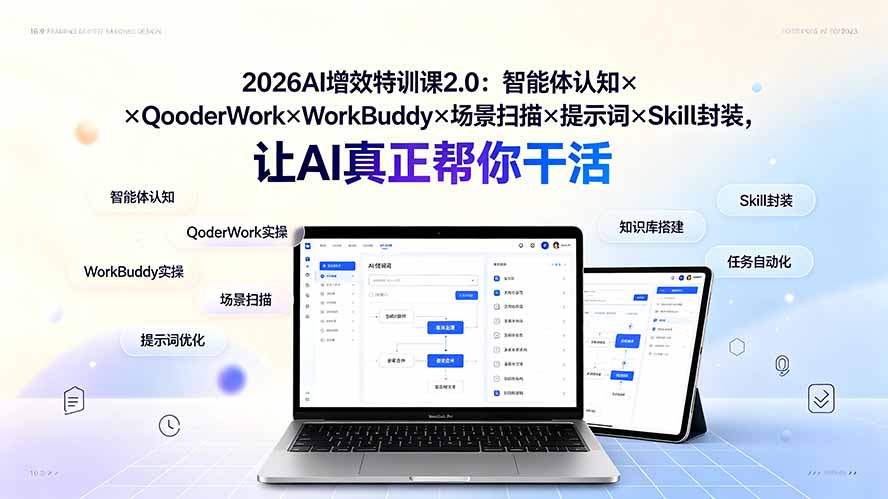 2026AI增效特训课2.0：智能体认知×QoderWork×WorkBuddy×场景扫描×提示词×Skill封装，让AI真正帮你干活-泱泱学习社