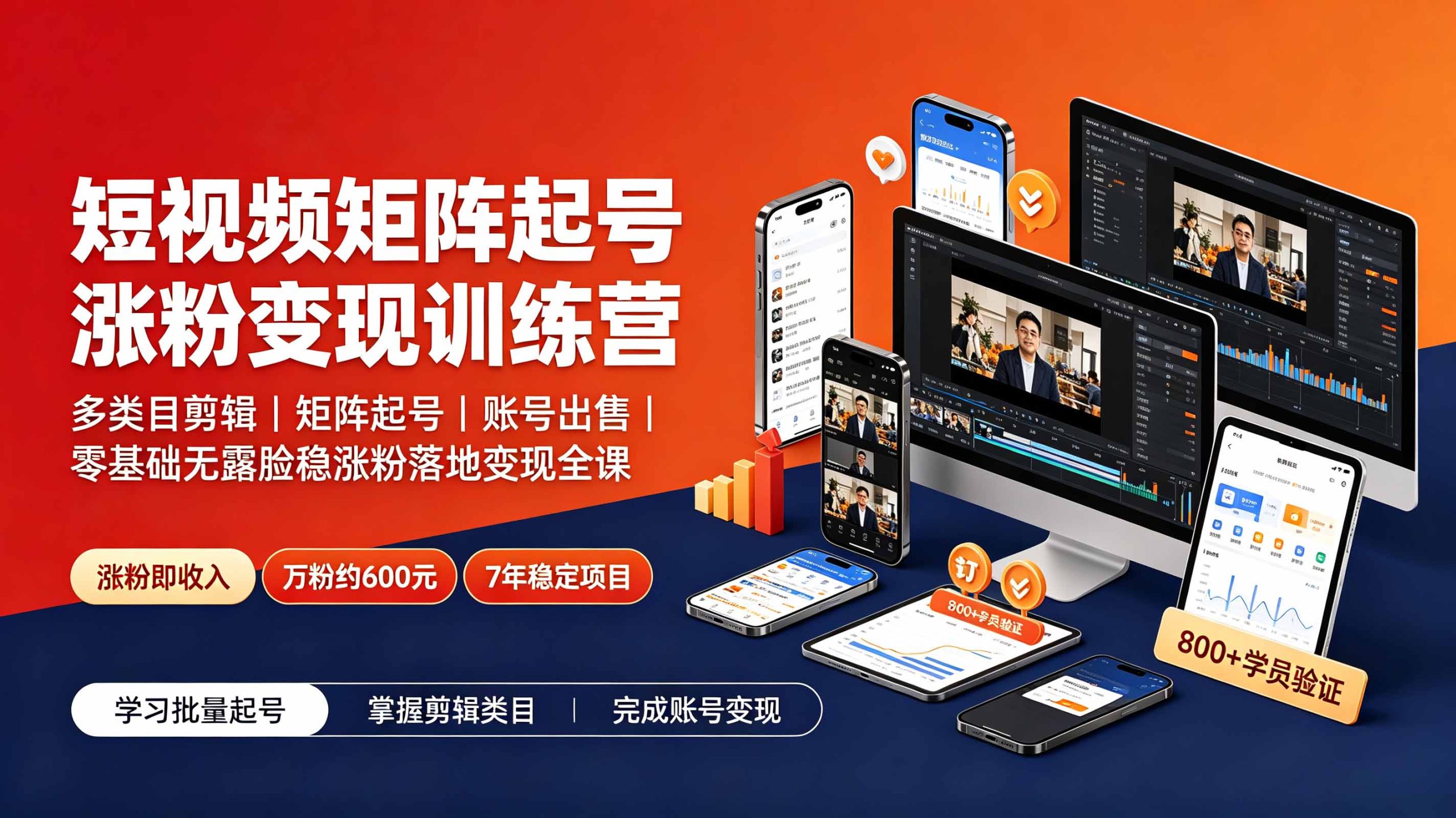 短视频矩阵起号涨粉变现训练营|多类目剪辑·矩阵起号·账号出售,0基础无露脸稳涨粉落地变现全课-更新-泱泱学习社