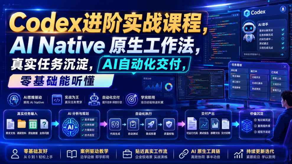 Codex进阶实战课|AI Native原生工作法,22节真实任务落地,从配置到AI自动化交付全链路教程-泱泱学习社