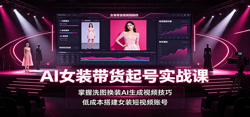 AI女装带货起号实战课:掌握洗图换装AI生成视频技巧,低成本搭建女装短视频账号-泱泱学习社