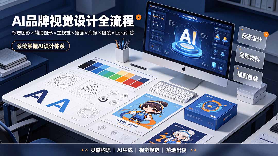 AI品牌视觉设计全流程：标志图形×辅助图形×主视觉×插画×海报×包装×Lora训练，系统掌握AI设计体系-泱泱学习社