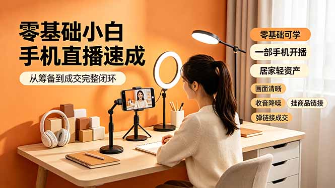 零基础小白手机直播速成，从筹备到成交完整闭环，适配苹果安卓系统，解决杂音卡顿留人难问题-泱泱学习社