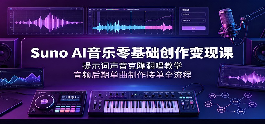 Suno AI音乐零基础创作变现课:提示词声音克隆翻唱教学,音频后期单曲制作接单全流程-泱泱学习社