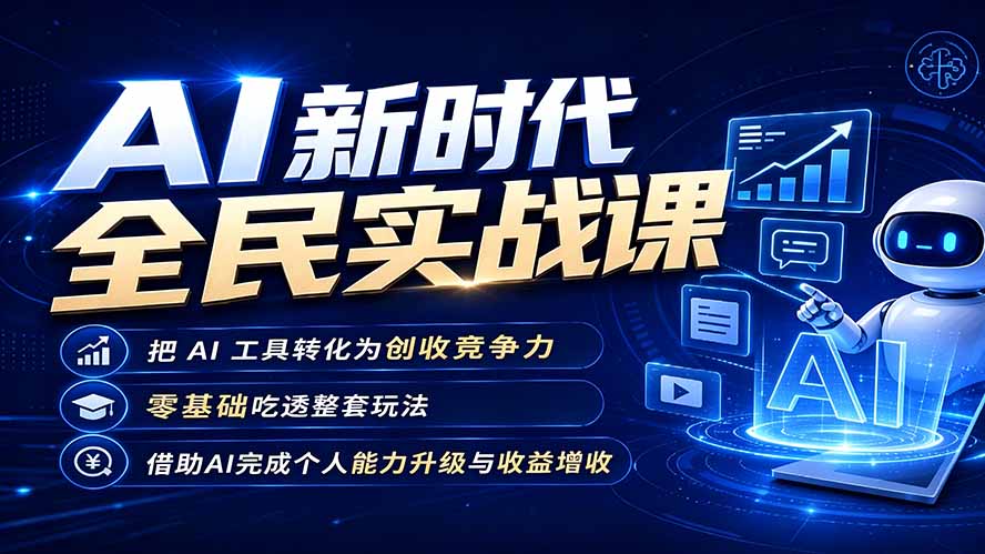 AI新时代全民实战课,把 AI 工具转化为创收竞争力,零基础吃透整套玩法,借助AI完成个人能力升级与收益增收。-泱泱学习社
