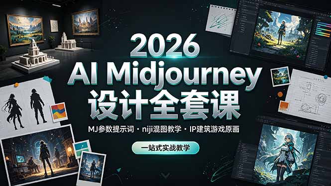 2026 AI Midjourney设计全套课,MJ参数提示词niji混图教学,IP建筑游戏原画一站式实战教学-泱泱学习社