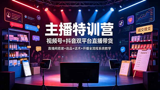 主播特训营：视频号+抖音双平台直播带货，直播间搭建+选品+话术+开播全流程系统教学-泱泱学习社