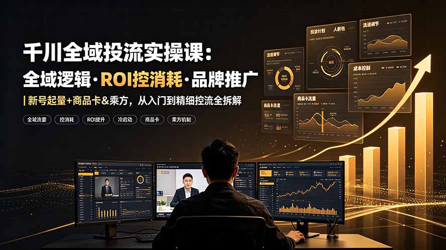 千川全域投流实操课：全域逻辑·ROI控消耗·品牌推广｜新号起量+商品卡&乘方，从入门到精细控流全拆解-泱泱学习社