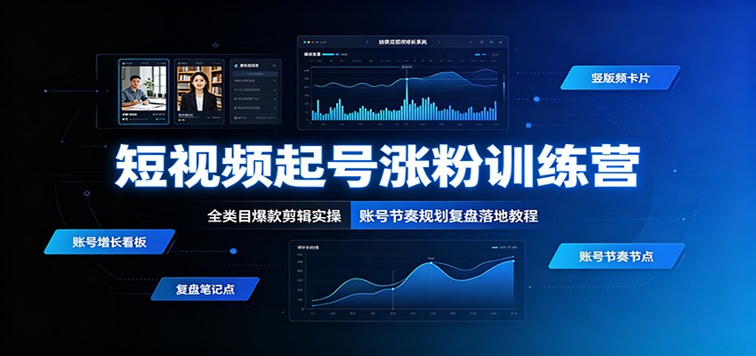 短视频起号涨粉训练营:全类目爆款剪辑实操,账号节奏规划复盘落地教程-泱泱学习社