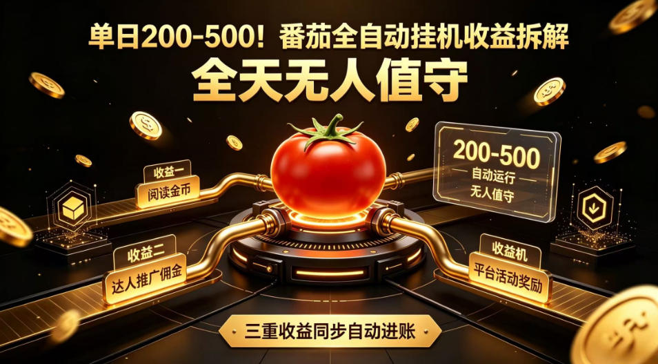 单日200-500!番茄全自动挂G收益拆解,全天无人值守,矩阵操作收益翻倍【揭秘】-泱泱学习社