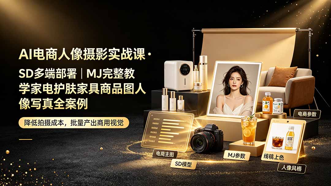 AI电商人像摄影实战课·SD多端部署｜MJ完整教学｜家电护肤家具商品图人像写真全案例-泱泱学习社