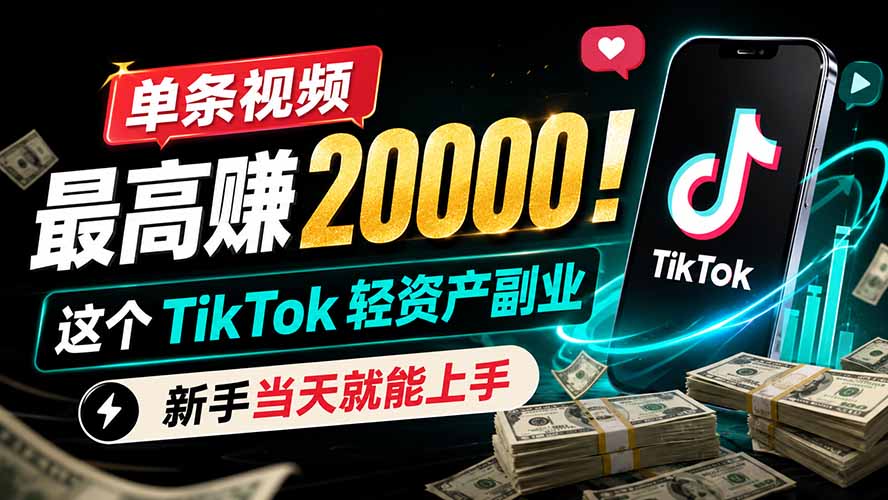 单条视频最高赚 20000!这个 TikTok 轻资产副业,新手当天就能上手-泱泱学习社