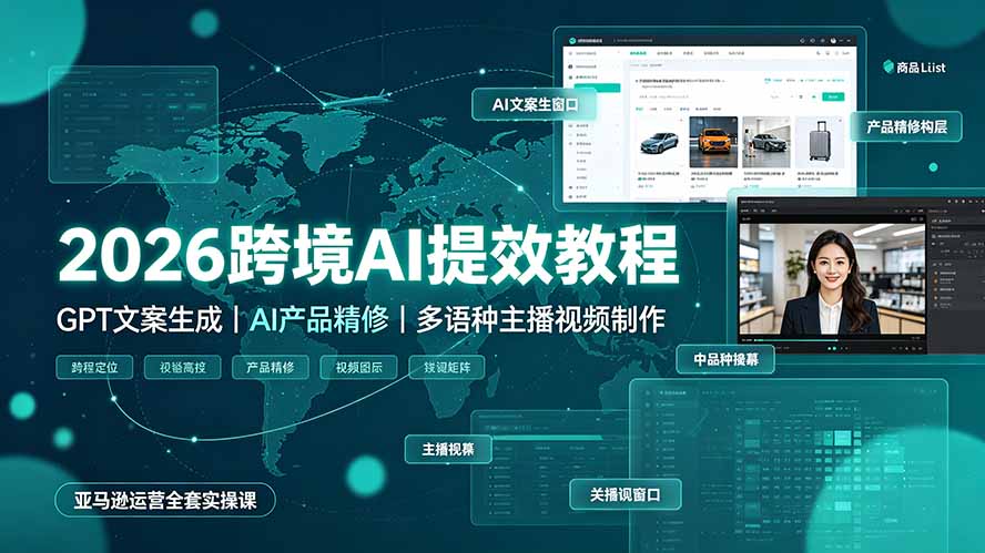 2026跨境AI提效教程·GPT文案生成|AI产品精修|多语种主播视频制作,亚马逊运营全套实操课-泱泱学习社