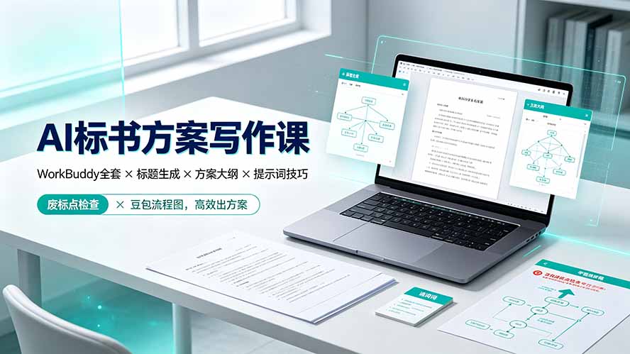 AI标书方案写作课：WorkBuddy全套×标题生成×方案大纲×提示词技巧×废标点检查×豆包流程图，高效出方案-泱泱学习社